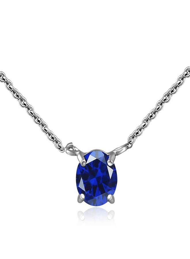 SEA OF ICE Round Crystals Solitaire Choker necklace - 6mm Round Crystals Solitaire for Women- 13" Plus 3" Extender - 925 Sterling Silver Jewelry Chain (Blue Sapphire Crystal, Sterling Silver) - Image 1
