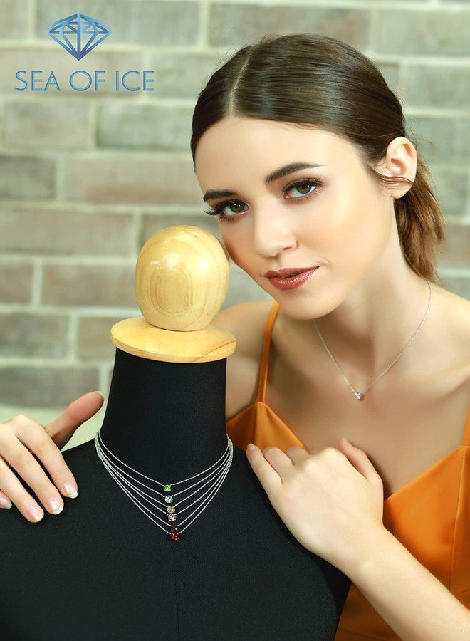 SEA OF ICE Round Crystals Solitaire Choker necklace - 6mm Round Crystals Solitaire for Women- 13" Plus 3" Extender - 925 Sterling Silver Jewelry Chain (Blue Sapphire Crystal, Sterling Silver) - Image 5