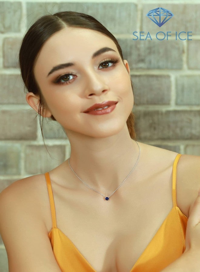 SEA OF ICE Round Crystals Solitaire Choker necklace - 6mm Round Crystals Solitaire for Women- 13" Plus 3" Extender - 925 Sterling Silver Jewelry Chain (Blue Sapphire Crystal, Sterling Silver) - Image 3