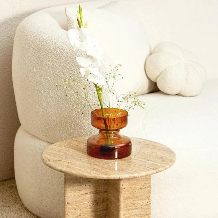 Muun Home Muun Home Short Tinted Glass Flower Vase - Haze Brown Decorative Handblown Glass Vase for Home Decor