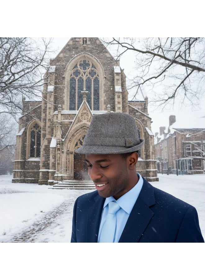 Funky Junque Wool Angled Brim Fedora Hat: Brown/Black Herringbone (Small/Medium) - Image 2