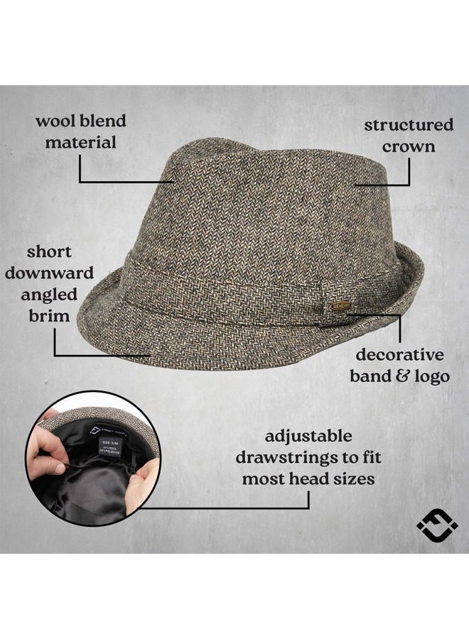 Funky Junque Wool Angled Brim Fedora Hat: Brown/Black Herringbone (Small/Medium) - Image 4