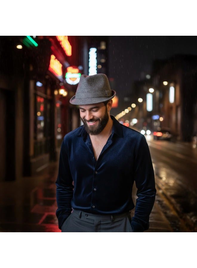 Funky Junque Wool Angled Brim Fedora Hat: Brown/Black Herringbone (Small/Medium) - Image 5