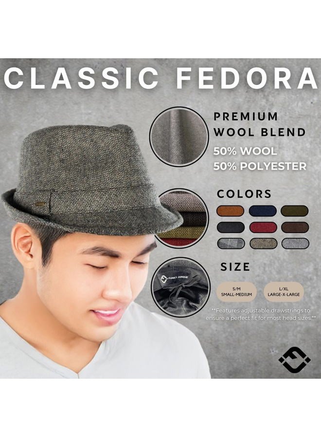Funky Junque Wool Angled Brim Fedora Hat: Brown/Black Herringbone (Small/Medium) - Image 3
