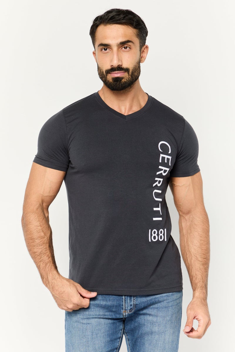 CERRUTI 1881 Men V Neck Short Sleeves Embroidered Logo T-Shirt, Navy - Image 1