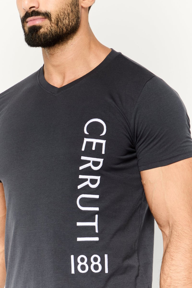 CERRUTI 1881 Men V Neck Short Sleeves Embroidered Logo T-Shirt, Navy - Image 3