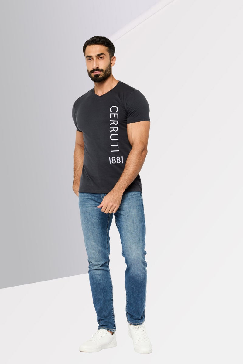 CERRUTI 1881 Men V Neck Short Sleeves Embroidered Logo T-Shirt, Navy - Image 2