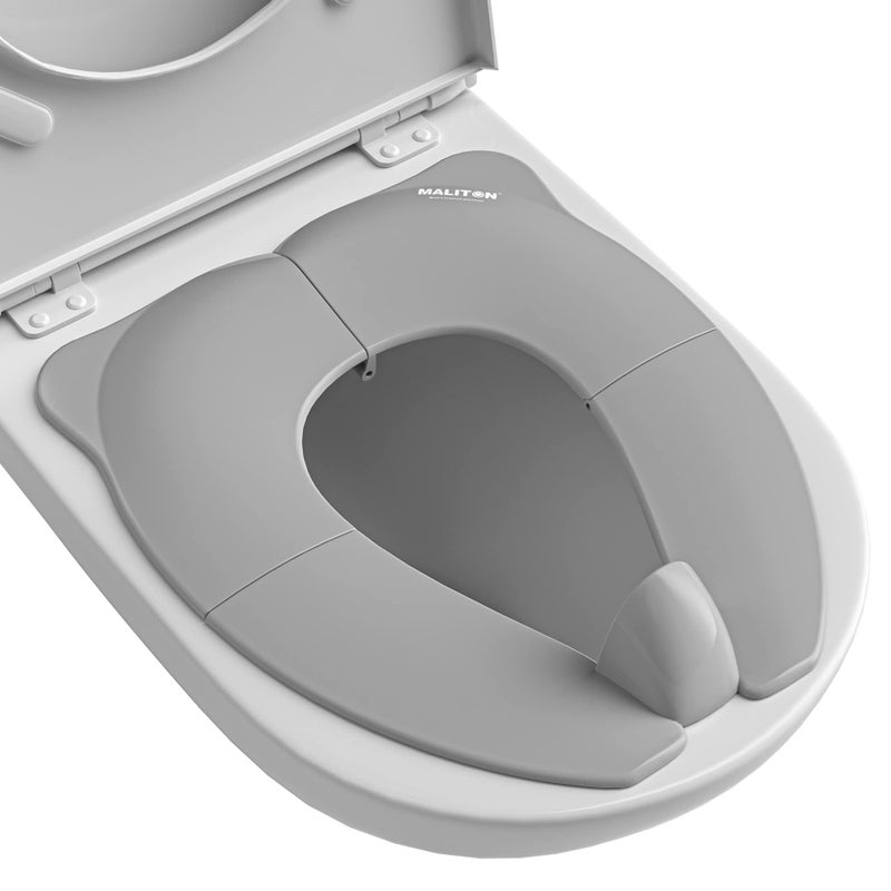 مقعد potty للسفر للأطفال من ماليتون، مقعد potty محمول مع حقيبة تخزين، مقعد potty قابل للطي للسفر للأطفال، غطاء مقعد تدريب potty غير قابل للانزلاق مع واقي رذاذ رمادي