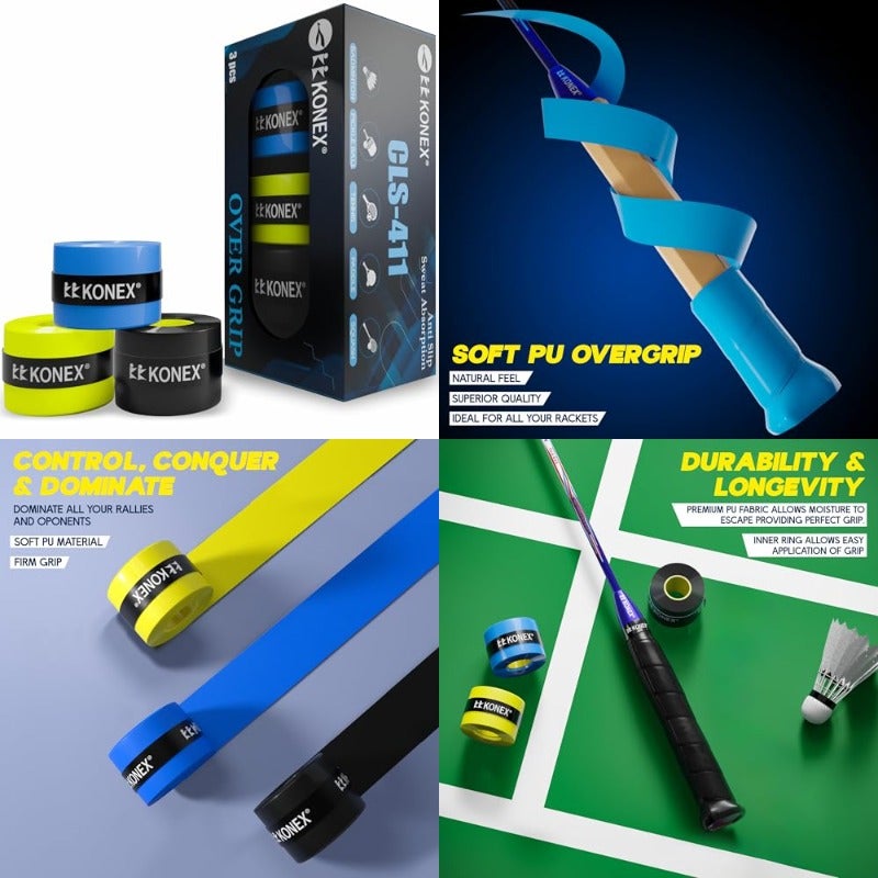 PU Overgrip Pack of 3 Multi-Color Grips Anti-Slip Sweat Absorbent and Durable overgrip for Badminton Tennis Pickleball Paddle Squash and All Other Racket Sport. - Image 1