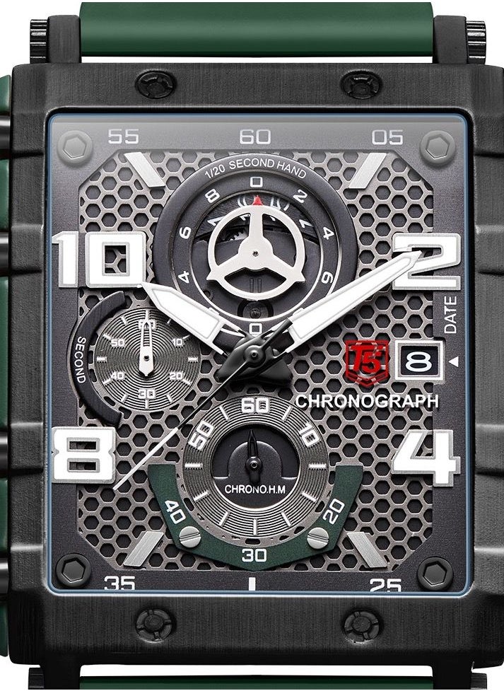T5 T5 Men's Chronograph Square Dial Silicone Strap Watch  - Image 3