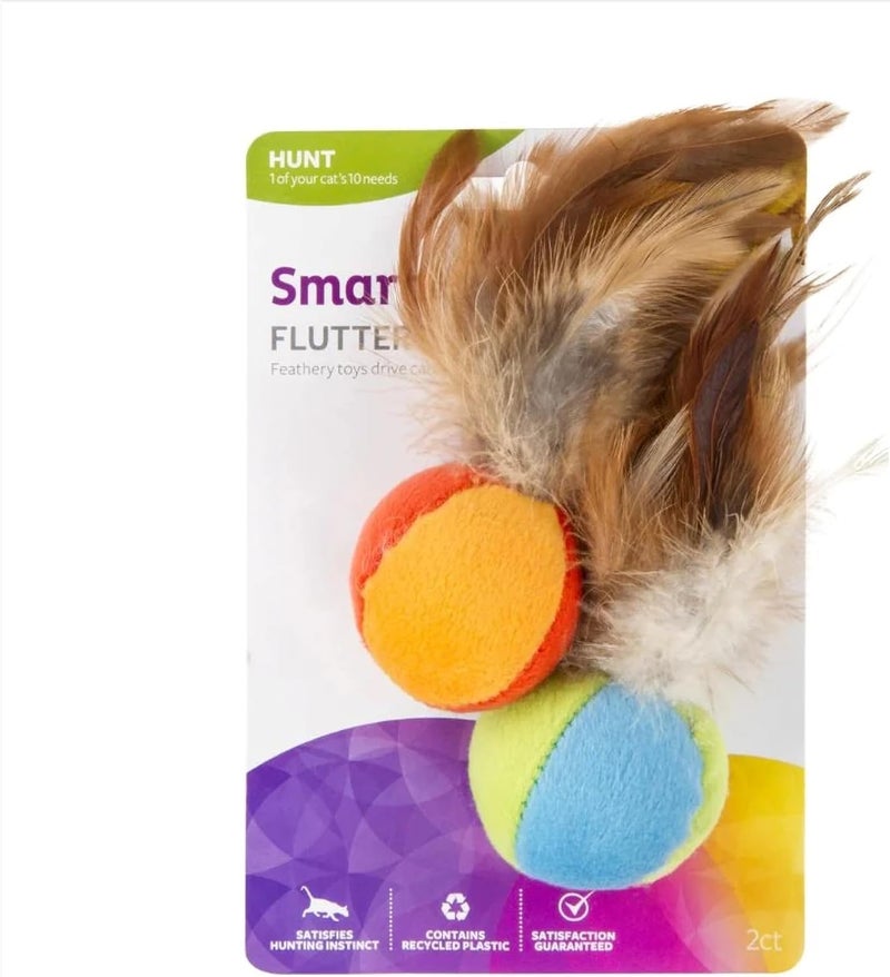 SmartyKat Flutter Balls Feather Cat Toys - Multi Color, Set of 2 - Image 1