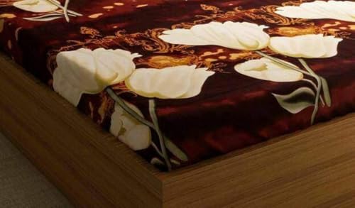 Exporthub Polyester and Cotton 3D Flowers Luxury Double Bed Bedsheet with 2 Pillows Covers (Brown , 88x94 Inch) - Image 2