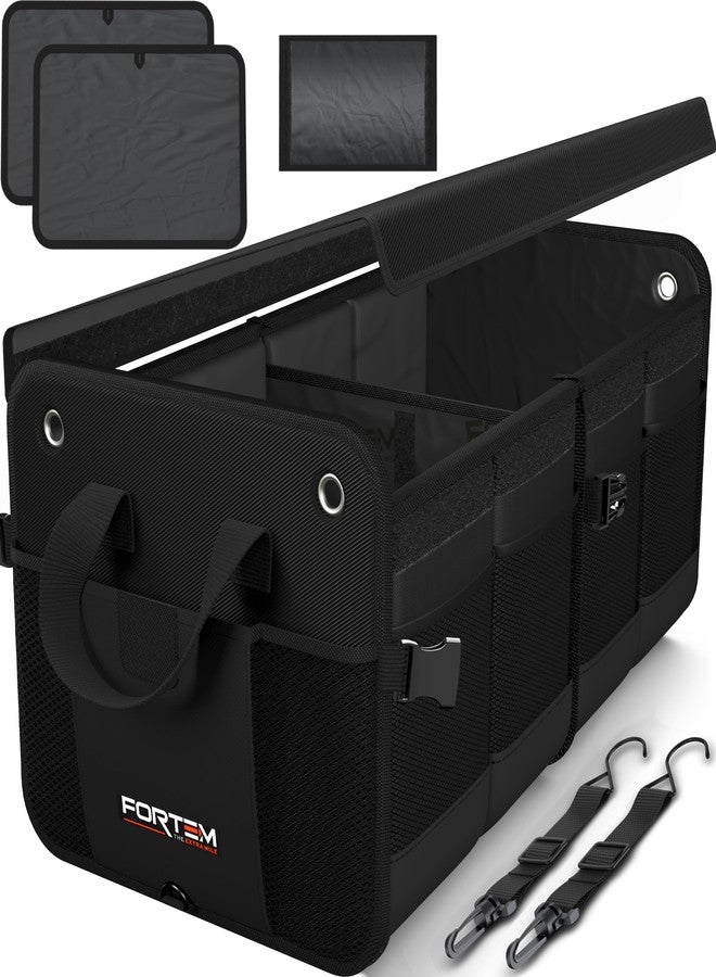 فورتيم منظم صندوق السيارة FORTEM، غطاء قابل للطي، قاعدة مقاومة للماء وغير قابلة للانزلاق، أحزمة، مساحة تخزين للأمتعة (حجرتان، أسود) - Image 1