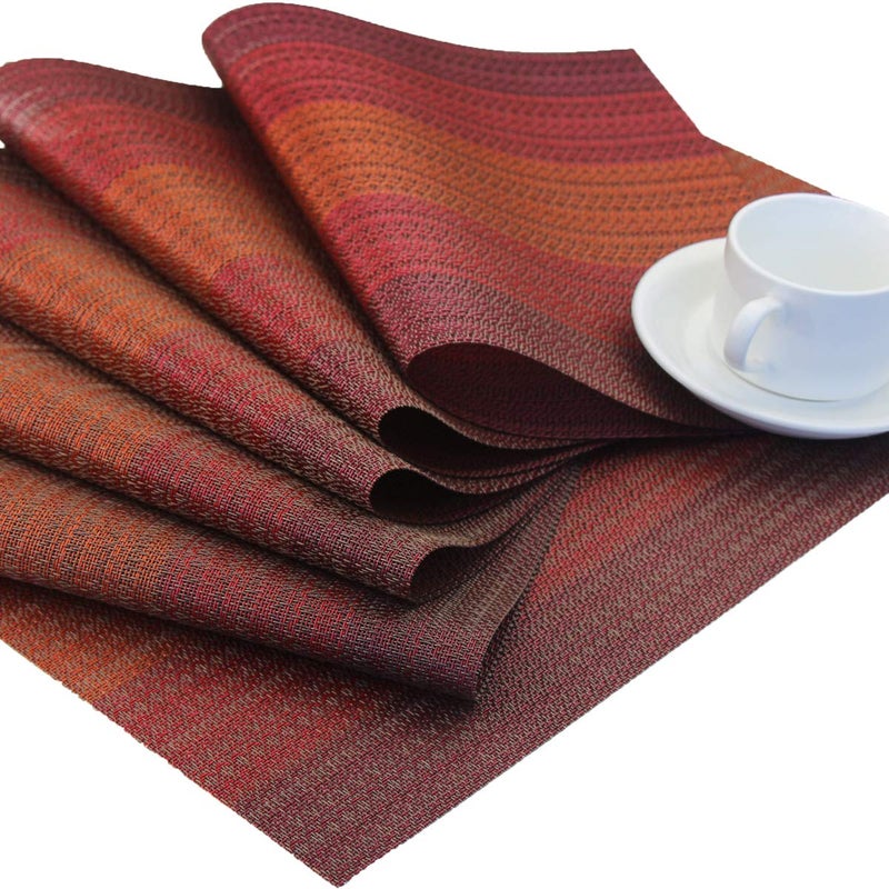 PIGCHCY Placemat Washable Woven Non-Slip Insulation Durable Placemat Vinyl Table Mat Set of 4 (Scarlet Red) - Image 4