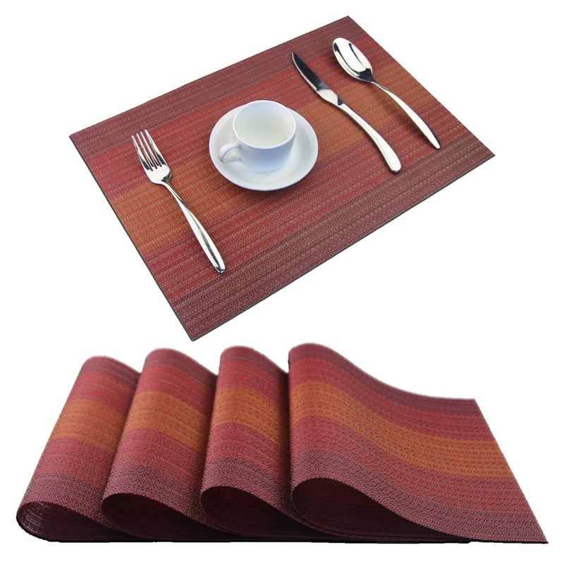 PIGCHCY Placemat Washable Woven Non-Slip Insulation Durable Placemat Vinyl Table Mat Set of 4 (Scarlet Red) - Image 1