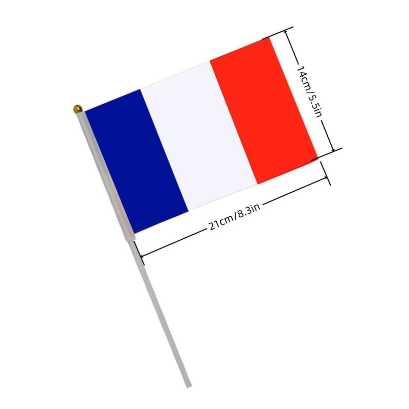 BIGTREE 50 Packs French Hand-hold Mini Flag Small Hand-waved Banner Flag of France With Plastic Sticks Party Parade Celebration Sports Football Game School Events Festival Outdoor Decoration 14*21cm/5.5*8.2in - Image 2