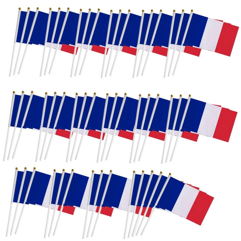 BIGTREE 50 Packs French Hand-hold Mini Flag Small Hand-waved Banner Flag of France With Plastic Sticks Party Parade Celebration Sports Football Game School Events Festival Outdoor Decoration 14*21cm/5.5*8.2in - Image 1