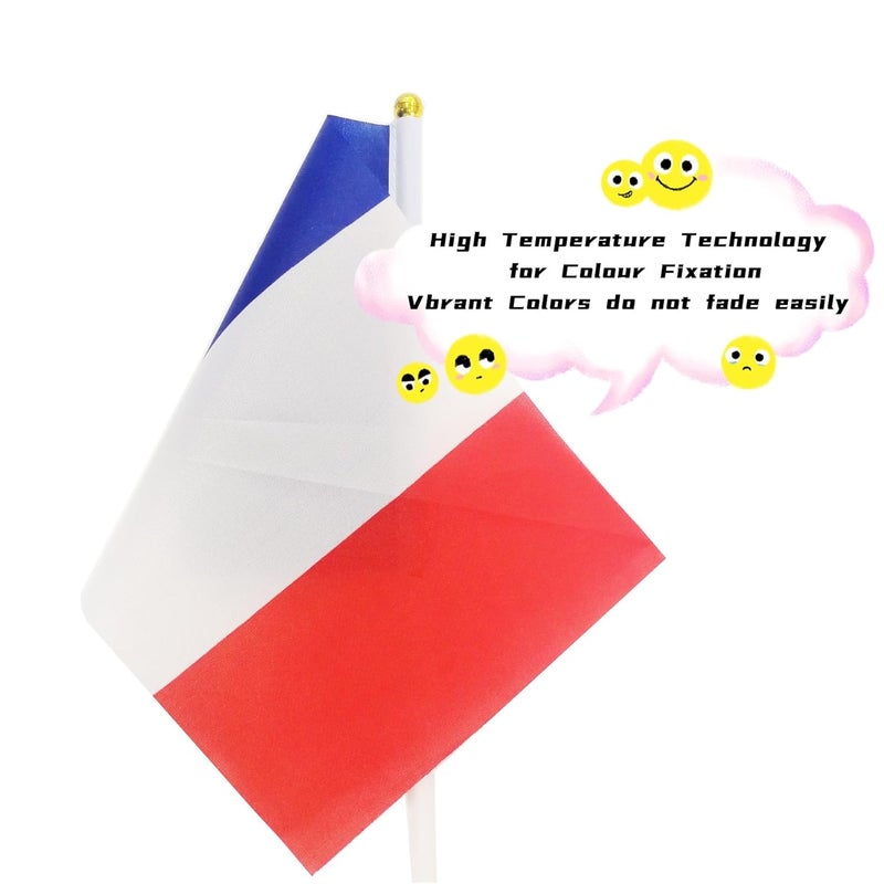 BIGTREE 50 Packs French Hand-hold Mini Flag Small Hand-waved Banner Flag of France With Plastic Sticks Party Parade Celebration Sports Football Game School Events Festival Outdoor Decoration 14*21cm/5.5*8.2in - Image 4