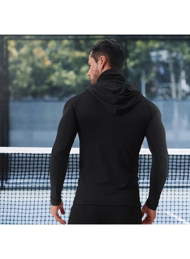 الرجال UPF 50 + قميص الصيد مع غطاء طويل الأكمام واقي الشمس مع غطاء سترة ، المشي لمسافات طويلة ركوب الدراجات تشغيل السباحة واقي الشمس حزام القناع - Image 2