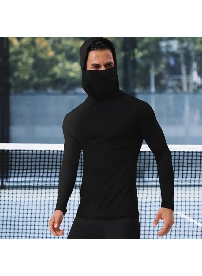 الرجال UPF 50 + قميص الصيد مع غطاء طويل الأكمام واقي الشمس مع غطاء سترة ، المشي لمسافات طويلة ركوب الدراجات تشغيل السباحة واقي الشمس حزام القناع - Image 1