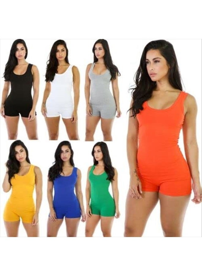 Short Romper Jumpsuit Leotard Sleeveless Top Women Stretch BlouseLady Bodysuit (Grey, XL)