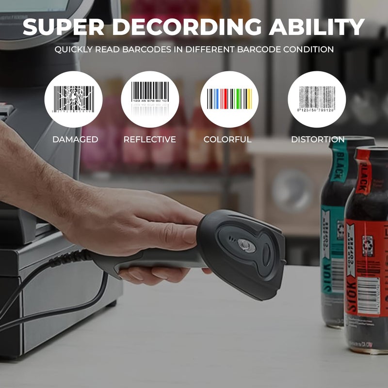 SHREYANS ماسح الباركود لتجربة مسح سريعة وعالية السرعة (سلكي 1D) - Image 3