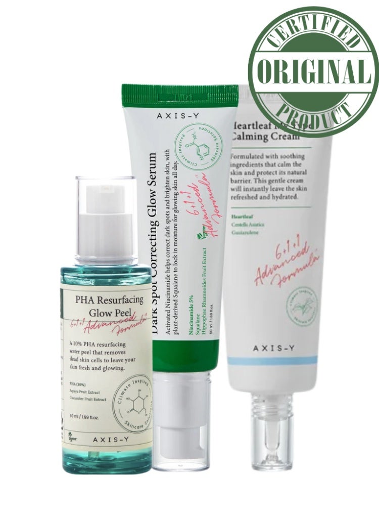 AXIS-Y Dull, Rough & Uneven Skin Tone Solution – AXIS-Y Exfoliating Glow Peel, Brightening Glow Serum & Soothing Calming Cream Radiance Perfecting Set - Image 1