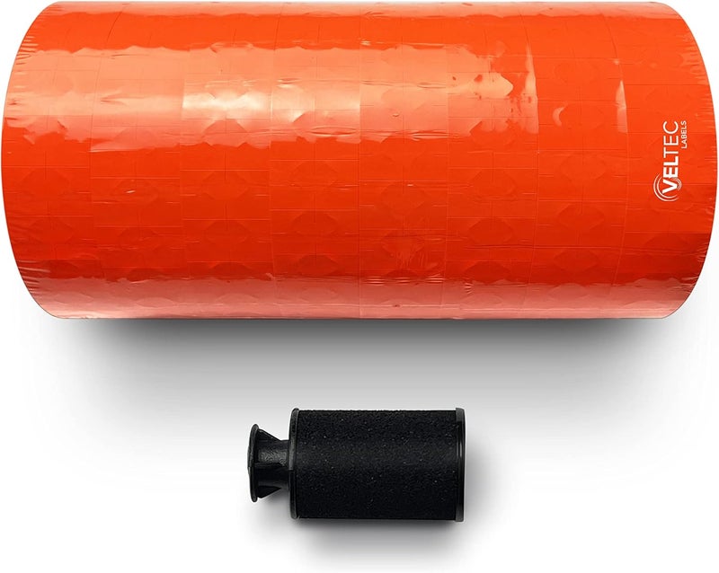 Veltec Fluorescent Red Pricing Labels to fit Monarch 1131 Pricers. 8 Rolls with 1 Free Ink Roller. - Image 2