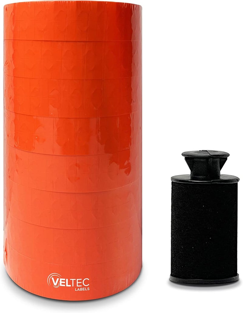 Veltec Fluorescent Red Pricing Labels to fit Monarch 1131 Pricers. 8 Rolls with 1 Free Ink Roller. - Image 5