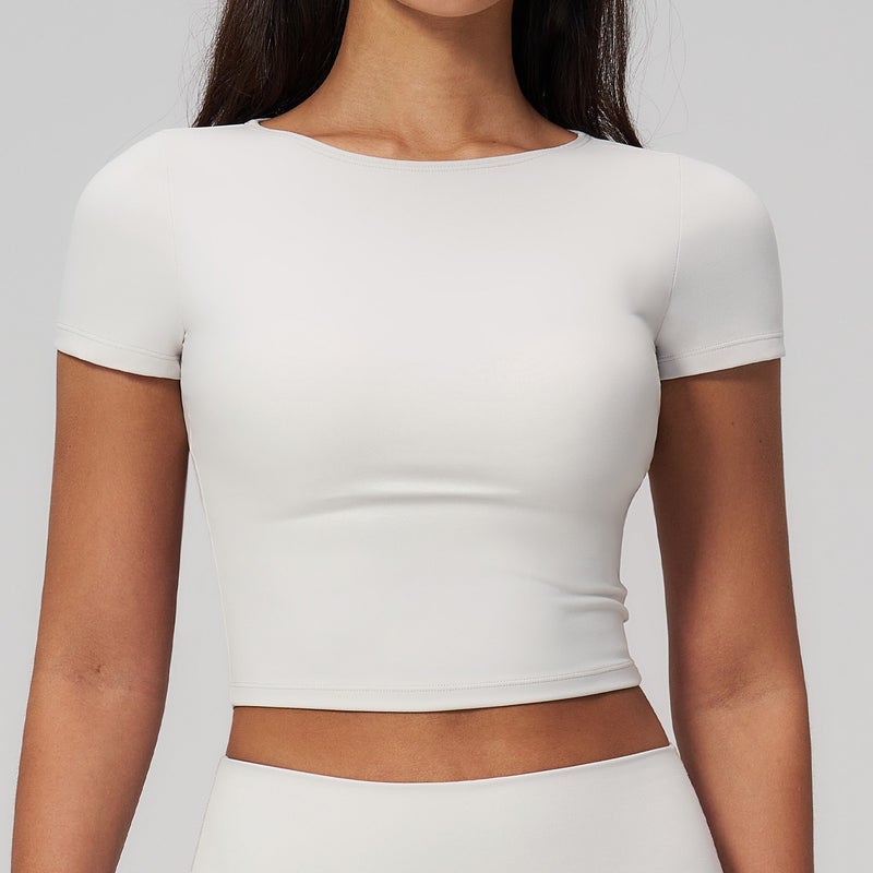 Creamy Brushed Sports Yoga Wear Women's Slim Fit Short Sleeve Breathable Skin-Friendly Fitness T-Shirt