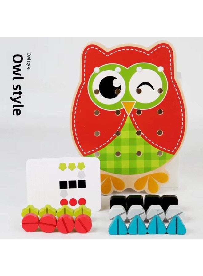 Cartoon Wooden Children's Early Education Educational Fun Screw Baby Shape Screw Color Cognitive Educational Toys-Color:Owl Style-nut Combination  - Image 1