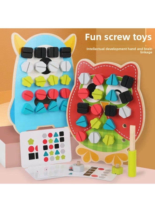 Cartoon Wooden Children's Early Education Educational Fun Screw Baby Shape Screw Color Cognitive Educational Toys-Color:Owl Style-nut Combination  - Image 2