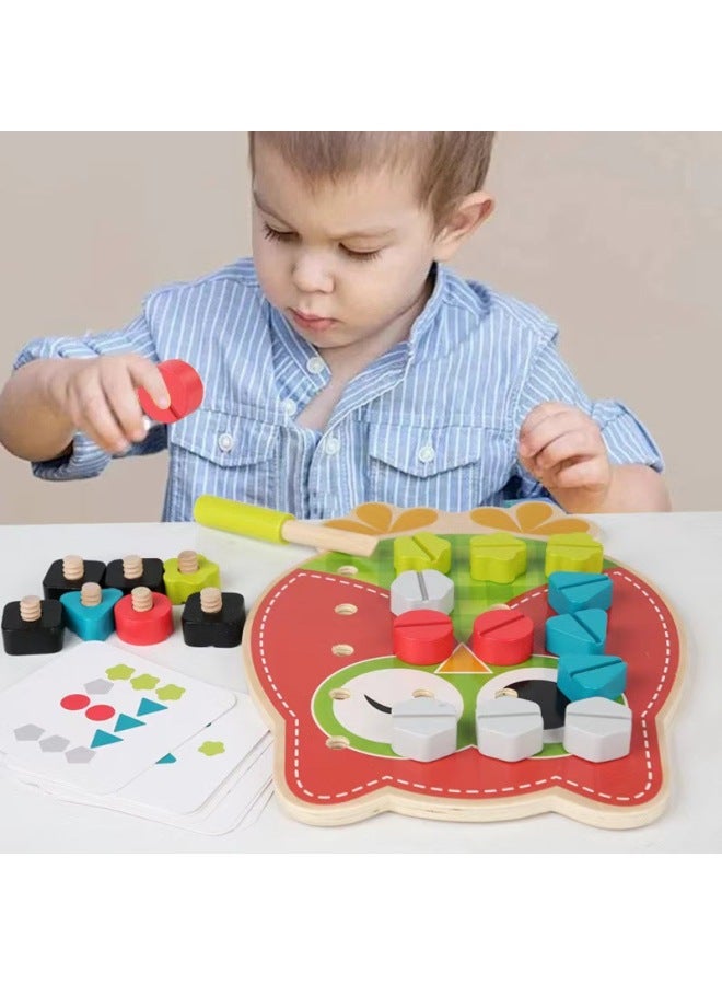 Cartoon Wooden Children's Early Education Educational Fun Screw Baby Shape Screw Color Cognitive Educational Toys-Color:Owl Style-nut Combination  - Image 3