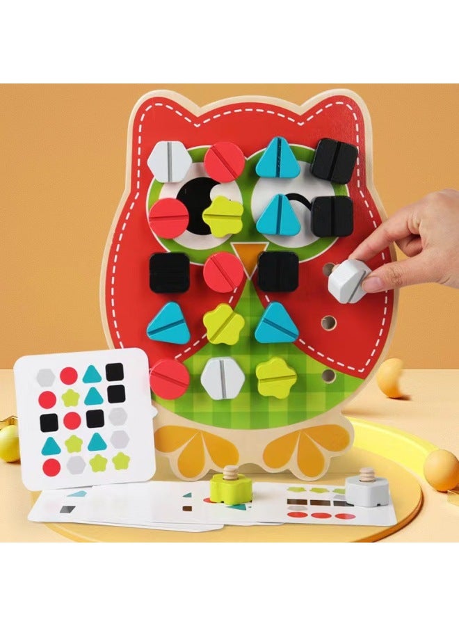 Cartoon Wooden Children's Early Education Educational Fun Screw Baby Shape Screw Color Cognitive Educational Toys-Color:Owl Style-nut Combination  - Image 4