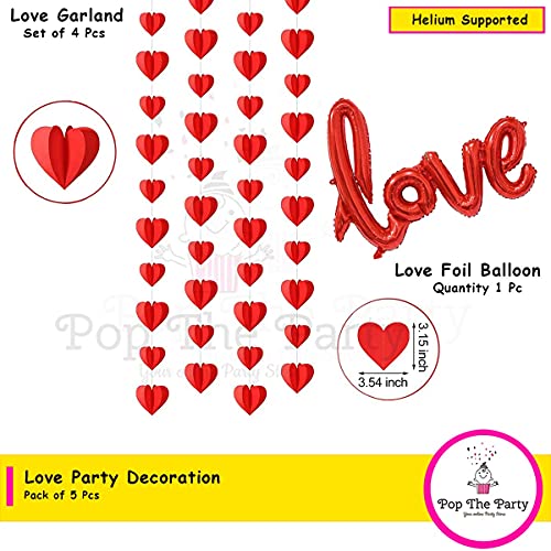 Pop The Party Love Letter Foil Balloon with 4pcs Heart Bunting for Birthday Annicersary Party Decoration - Image 2