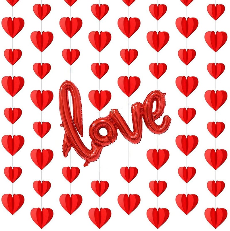 Pop The Party Love Letter Foil Balloon with 4pcs Heart Bunting for Birthday Annicersary Party Decoration - Image 1