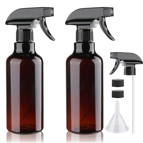 Hethyo Plastic Spray Bottles Empty Spray Bottle 16.9oz/500ml 2 Pack Heavy Duty Spraying Bottles Mist/Stream Water Bottle for Cleaning Solutions, Essential Oils, Hair (Amber) - Image 1