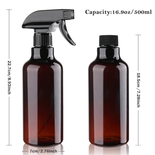 Hethyo Plastic Spray Bottles Empty Spray Bottle 16.9oz/500ml 2 Pack Heavy Duty Spraying Bottles Mist/Stream Water Bottle for Cleaning Solutions, Essential Oils, Hair (Amber) - Image 5