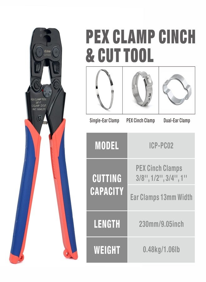 IWISS iCrimp ICP-PC02 PEX Clamp Tool for Pinching and Removing Stainless Steel PEX Clamp Rings, 3/8", 1/2", 3/4", 5/8" and 1", PEX Clamp Removal Tool - Image 2