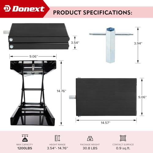 Donext Motorcycle Lift Scissor Jack, 1200 LB Capacity Wide Deck Hoist Stand Maintenance Bikes ATVs Garage Repair Center Stand Lift Jack, Black - Image 2