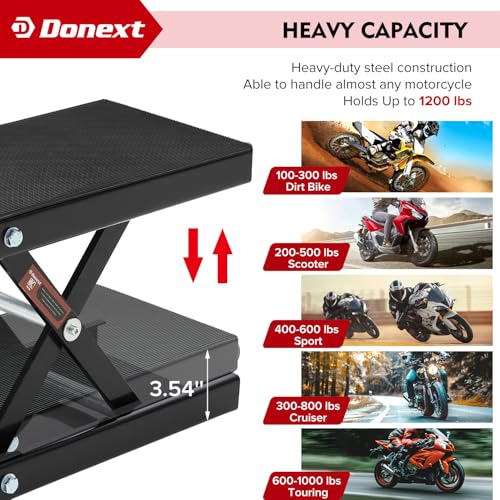 Donext Motorcycle Lift Scissor Jack, 1200 LB Capacity Wide Deck Hoist Stand Maintenance Bikes ATVs Garage Repair Center Stand Lift Jack, Black - Image 3