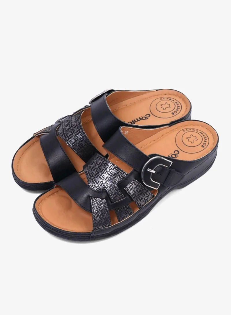 Comfort Plus  Comfort Plus Stylish and Comfortable Double Buckle Sandals Black for Women | Best Price UAE
