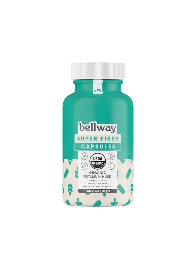 Bellway - Organic Psyllium Husk Super Fiber Capsules Vegan Gluten Free Kosher Non Gmo (160 Count) - Image 1