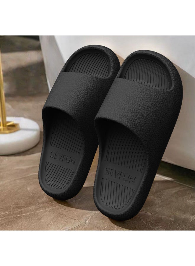 Sevfun Qisefang Slippers, Men's Leather Texture, Eva Skin-friendly, For Home And Bathroom Use, Quick-drying, Non-slip, Couples' Thick-soled Sandals, Black, Size 42-43 - Image 2