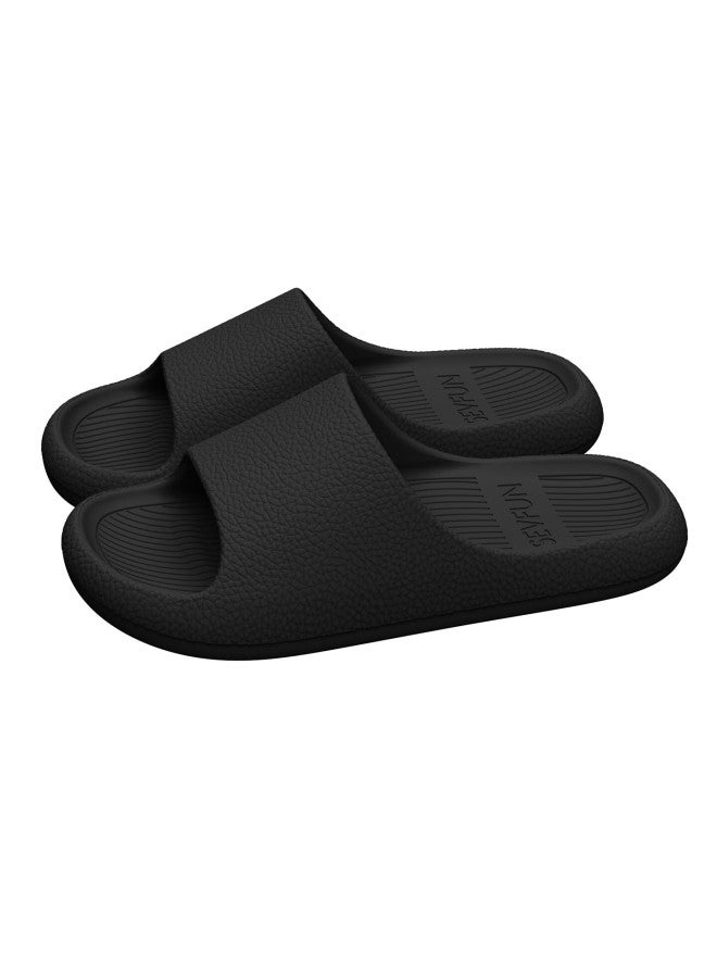 Sevfun Qisefang Slippers, Men's Leather Texture, Eva Skin-friendly, For Home And Bathroom Use, Quick-drying, Non-slip, Couples' Thick-soled Sandals, Black, Size 42-43 - Image 4