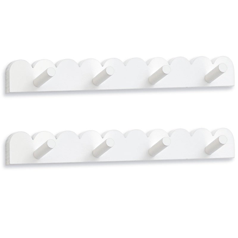 Leinuosen 2 Pack Scalloped Coat Rack Wall Mount Cute Nursery Wall Hook 16 Inch 8 Hooks Wood Backpack Hanger for Toddler Kids Clothes Hat Towel Keys Bathroom Classroom Playroom Nursery Decor - Image 2