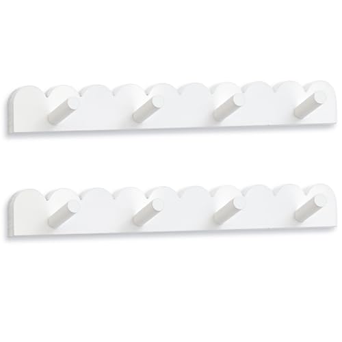 Leinuosen 2 Pack Scalloped Coat Rack Wall Mount Cute Nursery Wall Hook 16 Inch 8 Hooks Wood Backpack Hanger for Toddler Kids Clothes Hat Towel Keys Bathroom Classroom Playroom Nursery Decor - Image 1