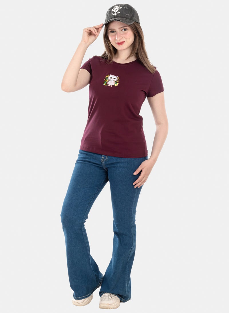 OWL T-shirt 'sunflower Owl' Burgundy - Image 1