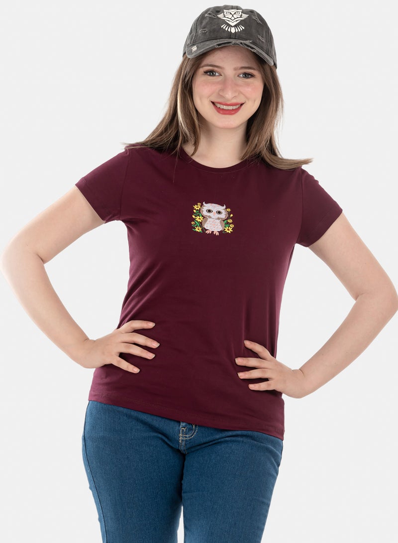 OWL T-shirt 'sunflower Owl' Burgundy - Image 2
