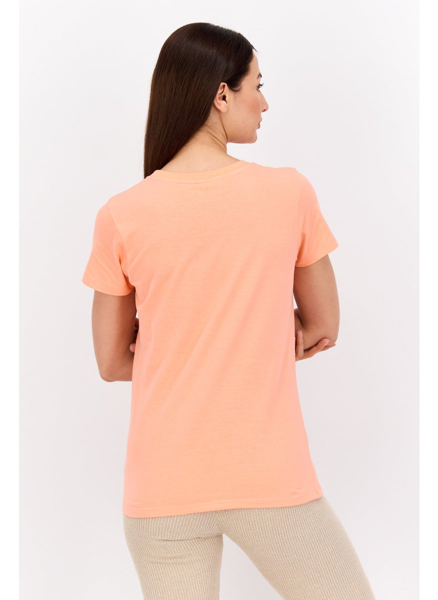 Kung Fu Panda Women Round Neck Short Sleeves Panda Print T-Shirt, Orange  - Image 3